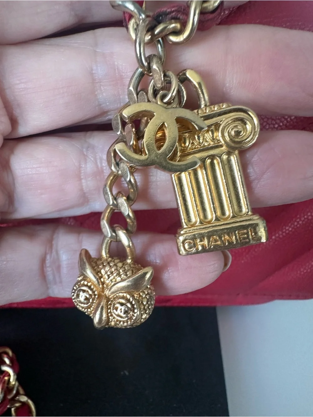 Chanel Red Caviar Chevron WOC – Greek Charms – Gold Hardware